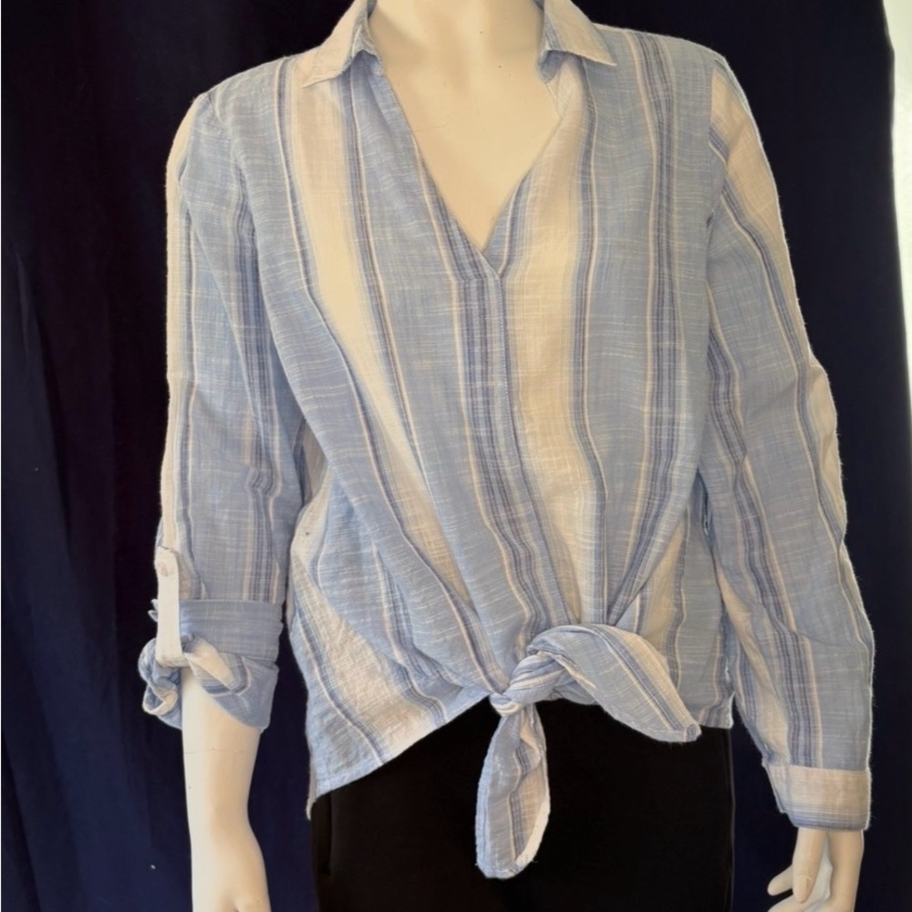 Cleo Light Blue and White Striped Top